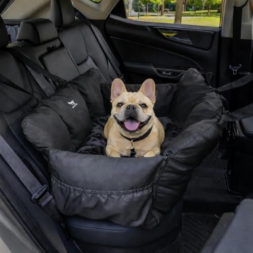JACKO & CO - Premium Medium Dog Car Seat for Dogs 25-40lbs (Black Medium) | Machine Washable, Removable Covers, Water Resistant, Built in Clip-On Safety Leash, Back Seat Travel Bed, Small Medium Pets