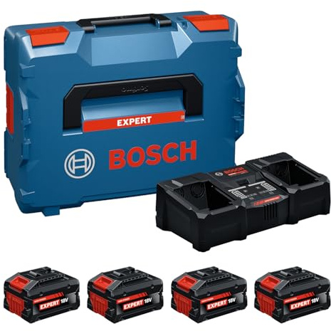 Bosch EXPERT 18V System Hochleistungs-Starter-Set: 2x EXBA18V-55 + 2x EXBA18V-80 + 1x mobiles, ultraschnelles Parallelladegerät EXAL18V2-320, L-BOXX 162