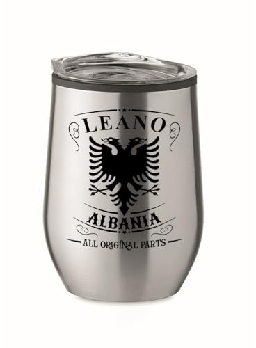 Trinkbecher mit Gravur Albanien personalisiert mit Name graviert Adler Wappen Flagge Albania albanisch Kaffeebecher mit Deckel 0,3l Geschenk