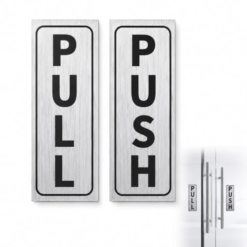 Livawnd 1 Set Push Pull Door Stickers, 13x4cm Silver Black PVC Self-Adhesive Waterproof Door Sign Stickers for Commercial Office Shop Glass Doors