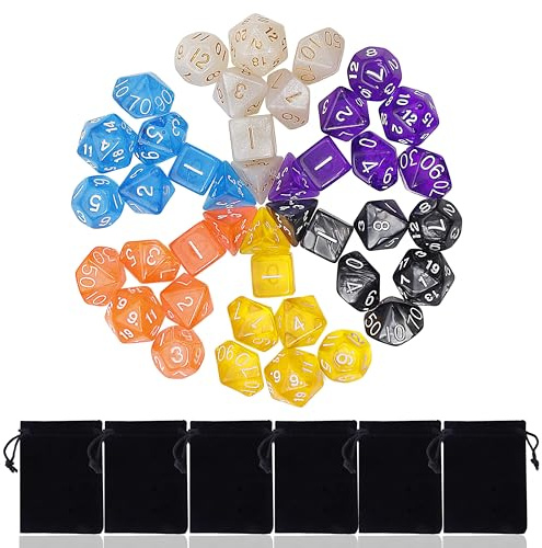 Songella Würfel Polyeder Würfels Spiel 42 Stück Würfel 6 Farben Dungeons und Dragons DND RPG MTG Tischspiele Würfels Mit 6 Velvet Beutel