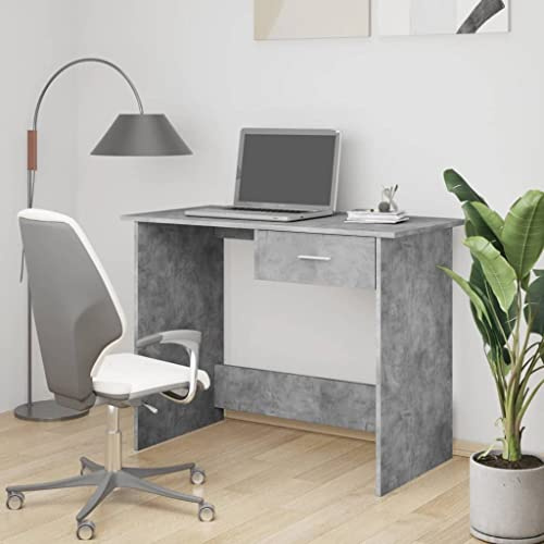 SKTQYQO Bureau gris ciment 100 x 50 x 76 cm en bois multicouche avec tiroir intégré pour bureau moderne et console de couloir, bureau d'angle robuste et facile à nettoyer