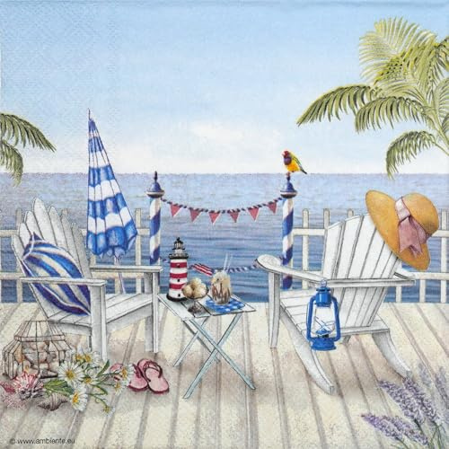 Ambiente Serviette Sea View 33x33 cm 20 Stk Sommer Papier einseitig bedruckt Motiv Serviettentechnik Decoupage DIY Basteln Kreativ