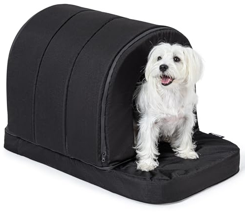 Pelzin Orthopädisches Hundehöhle - Hundehütte Outdoor Kratzfest - Hundehaus für Draußen - Waschbar und Wasserdicht Hundebett Mit Dach für Kleine Hunde& Einen 61cm Hundekorb - 58x41cm, Schwarz