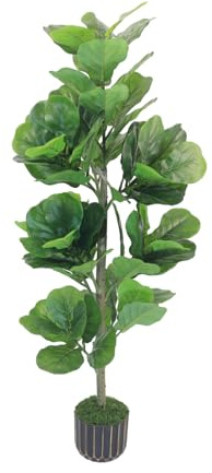 4FT Artificial Fiddle Leaf Fig Tree, Premium Fake Ficus Lyrata Plant in Decorative Black Planter for Indoor Home Office Decor, Housewarming Gift