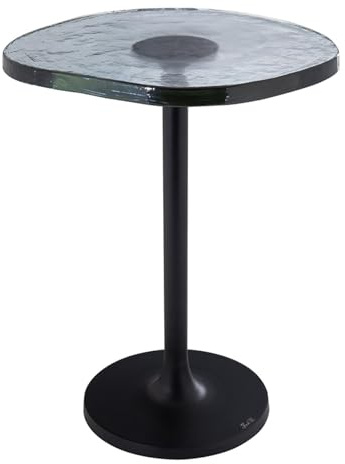 Fink Beistelltisch 50 cm hoch mit Ø 40 cm Glasplatte - runder Abstelltisch aus Aluminium in Schwarz mit geriffelter Glas-Oberfläche - freistehender Tisch für Wohn- und Nebenbereiche
