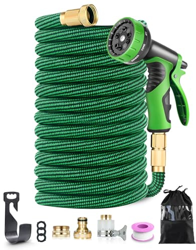 Manguera Jardín Extensible 30m con Pistola 10 Funciones, Manguera Flexible 30 Metros Antienredos de Látex de 3 Capas, Conectores de Latón Macizo, Tubo de Agua para Riego y Limpieza Profesional