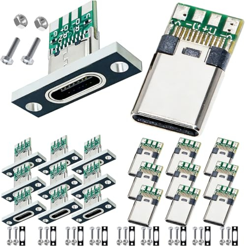 DAOKAI 20 pcs USB Type C Test Board USB 3.1 Type C Male Connector DIY Female & Male Plug & Socket Connector Board Power Adapter with Fixed board M2 Screws and nuts