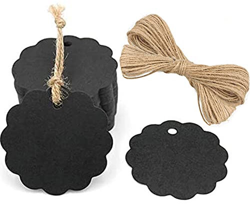 G2PLUS 6CM Rund Kraftpapier Anhänger, 100Stk. Schwarz Etiketten Tags, 300g/m² Geschenkanhänger Anhänger Etiketten mit Schnur für Geschenkverpackungen und Kunsthandwerk