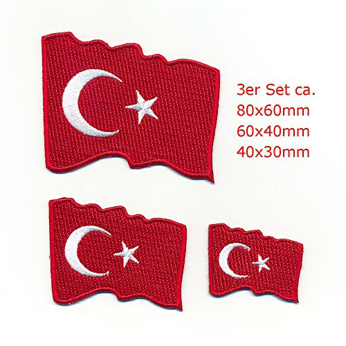 hegibaer 3 Wehende Türkei Flaggen Türkiye Cumhuriyeti Ankara Aufnäher Aufbügler Set 1084