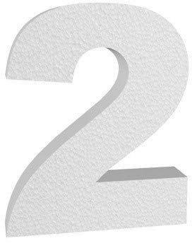 Número 2 (dos) en 3D de poliestireno (25 cm de altura) 4 cm de grosor – para decoración de carteles y frases