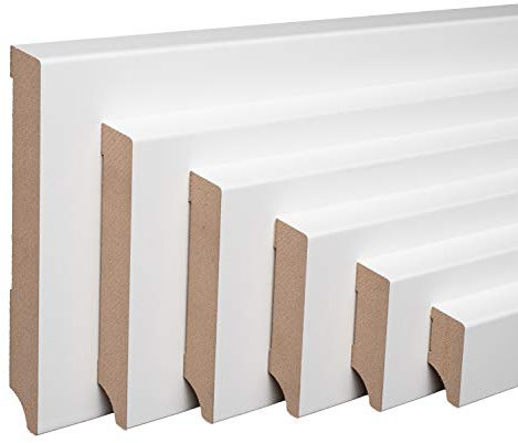 REESE - Sockelleiste - Leipziger Profil - MDF WEISS - Folie Oben Abgeschrägt - (40mm Höhe, 15 Stück / 34,5lfm) - nicht selbstklebend - 230 cm