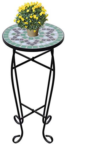 Wakects Beistelltisch Balkontisch Garten Blumenständer Blumenhocker keramische Fliesen und Eisenrohr Durchmesser 30 cm x Höhe 60 cm (Grün und Schwarz)
