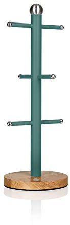 Swan Nordic Soporte Almacenamiento para 6 Tazas Café, Porta Tazas de Árbol, Acero al Carbono y Base de Bambú, Estable, Duradero, Diseño Moderno, Verde