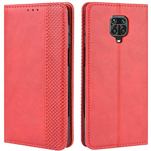 HualuBro Coque pour Xiaomi Redmi Note 9S, Redmi Note 9 Pro Coque, Housse à Rabat en Retro PU Cuir Flip Cover Case Antichoc Magnétique Portefeuille Etui pour Redmi Note 9S Coque (Rouge)