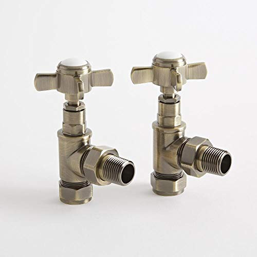Milano Brushed Brass Angled Heated Towel Rail Radiator Valves