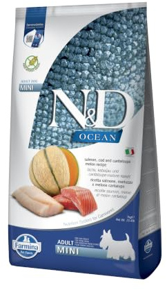 Farmina N&D Ocean Adult Mini Pellets Hundefutter (Trockenfutter, mit hochwertigen Vitaminen und natürliche Antioxidantien, ohne Mais, Zutaten: Lachs, Kabeljau und Melone, Portionsgröße: 7 kg)