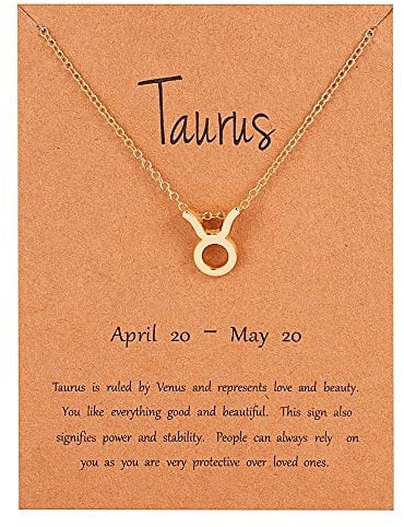 Gold Star Sign Pendant Chain Necklace - Taurus (20th April - 20th May) - Zodiac Constellation Horoscope Celestial Astrology Jewellery - Women Men Gift