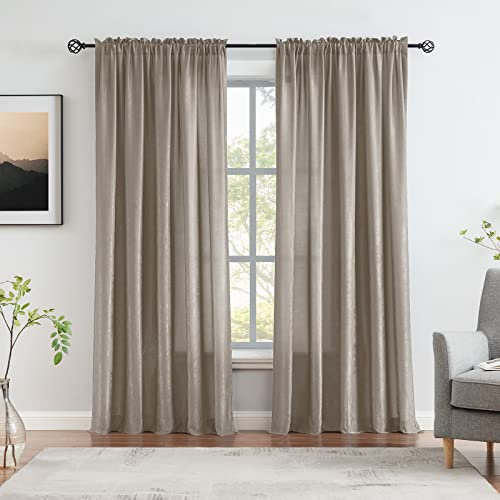 Melodieux Braungraue halbdurchsichtige Vorhänge, 213 cm Länge, für Schlafzimmer, Wohnzimmer, natürliche Baumwolltextur, Stangentasche, Fenster, durchsichtige Vorhänge, 132 x 213 cm (2 Stoffbahnen)