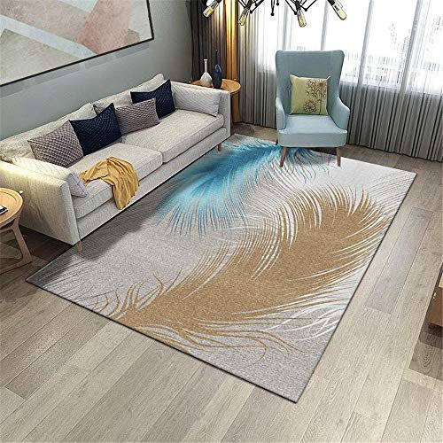 AU-OZNER Flur Teppich,Gelbes Federmuster Bequemer Pflege Antibakterieller Sound Modern Teppich rasenteppich -Gelb_80x120 cm.