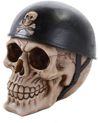 Horror-Shop Biker Totenkopf mit Stahlhelm aus Kunststein - Skulptur in Schwarz