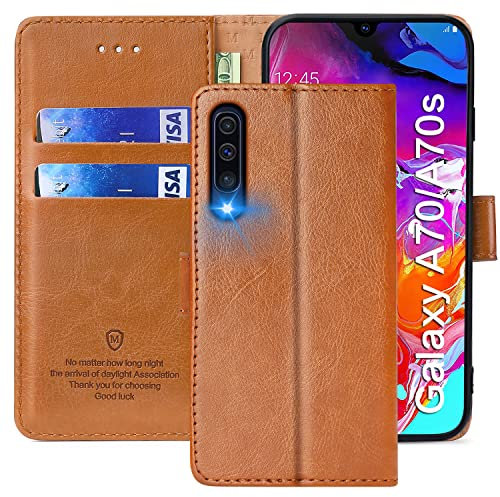 FMPCUON Hülle für Samsung Galaxy A70 / A70S Handyhülle [Standfunktion] [Kartenfach] [Magnetverschluss] Tasche Flip Case Schutzhülle lederhülle klapphülle für Samsung Galaxy A70 / A70S Braun