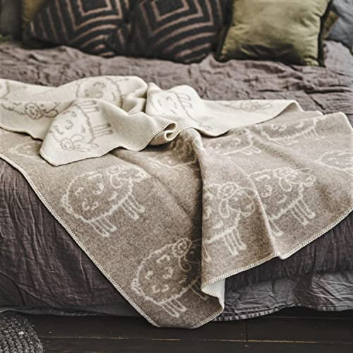 Ger3as Wendedecke Wolldecke Plaid 130 x 200 cm Warme Decke aus Schafwolle Decke Kuscheldecke Wolle Überwurf, Baumwolle Plaid oder Kuscheldecke für Sofa (Neue Schafe beige)