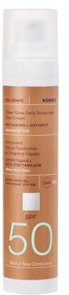 KORRES RED GRAPE Sonnenschutz fürs Gesicht mit Glow-Effekt SPF50, 50ml | vegan, für einen ebenmäßigen Teint, Schutz vor Lichtalterung, wasserresistent, Anti-Aging & Anti-Dark Spot-Effekt