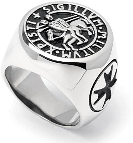 Schmuck-Checker Templer Siegelring historisches Motiv hochwertiger Kreuzritter Ring aus 316L Edelstahl Herren Geschenk Tempelritter (66 (21,0 mm Ø))