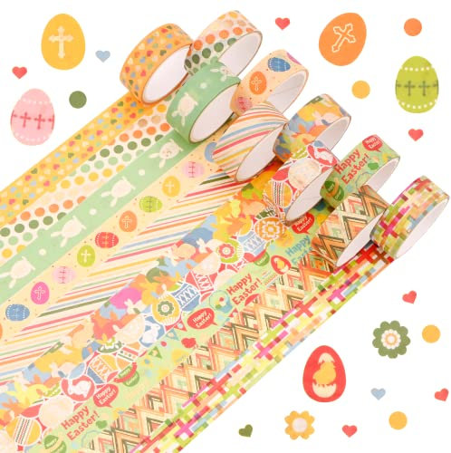 10 Rollen Ostereier Washi Tape Set,Gold Dekorative Masking Tapes Ei Kaninchen Aufkleber Selbstklebendes Klebeband für Ostern Kunst Handwerk DIY Scrapbook Planer Geschenk Verpackung Dekorationen