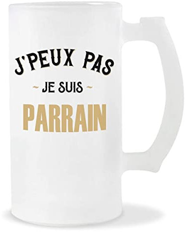 Chope de bière Parrain J'peux pas | Verre à Bière Pinte 50 cl Cadeau famille original et drôle