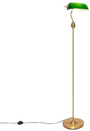 Qazqa - Klassisch I Antik Klassische Notar-Stehlampe Bronze mit grünem Glas - Banker I Wohnzimmer I Schlafzimmer I Bankerleuchte - Stahl Länglich - LED geeignet E27