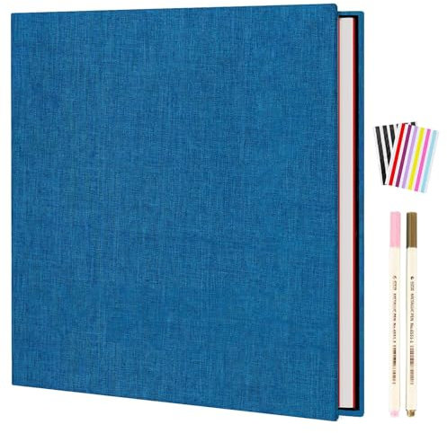 AIOR Selbstklebende 10x15 Fotoalbum Einkleben und zum Selbstgestalten Groß Leinen Fotoalben mit 40 Weißen Seiten, Hochzeit Jahrestag Geburtstag Geschenke, Blau (28x27cm)