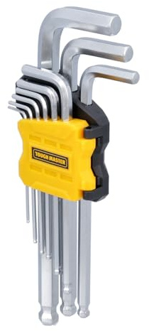 TOUGH MASTER Hex Key Set 9 Pieces 1.5-10 mm, Ball End, Heavy Duty Cr-V Steel 6150, Multi-Coloured Allen Key Set for Furniture Assembly Bicycle Car Repair Household DIY