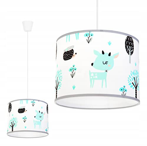 Light-Home Kinderzimmer Hängelampe - Deckenlampe aus Metall mit Stoff-Lampenschirm - E27 Fassung