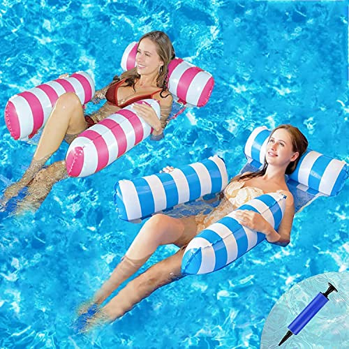 2 Pack Pool Float Water Hammock,Inflatable hammock Swimming Pool Float Hammock for Adults, 4-in-1Multi-Purpose Water Floating Chair Bed Raft Recliner Float Lounger Float Hammock with Infloator Pump
