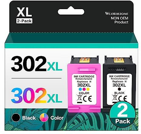 WCOLORZONE 302XL Druckerpatrone Ersatz für HP 302 Druckerpatronen Multipack für Envy 4520 4522 4524 4525 4527 Officejet 3830 3831 3833 5220 5230 DeskJet 1110 2130 3630 3636 3639(1 Schwarz, 1 Farbe)