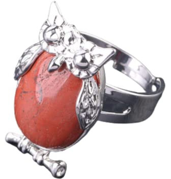 KSKAN Ring Verstellbar,Verstellbare Ringe Antik Rot-Jaspis Offene Ringe Niedliche Eule Natürlicher Kristall Damenschwanz Ring Chakren Reiki Balance Fingerringe Schmuck Hochzeit Jahrestage Geschenk
