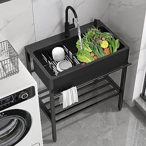 Freistehendes Spülbecken Mit Wasserhahn,Outdoor Spüle Aus Edelstahl 304,Waschbecken Küche,Küchenspüle Organizer,Spülenschrank Mit Spüle Und Armatur,Spüle Mit Unterschrank, SPültisch Schwarz Für Garage