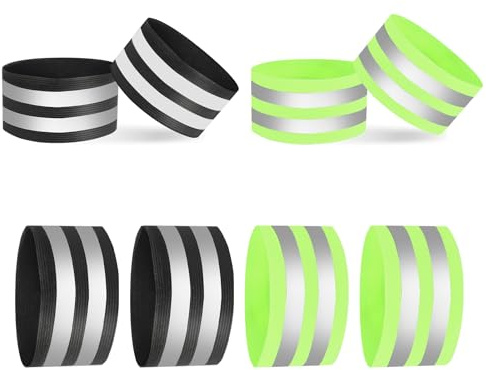 AOROPS Reflektorbänder Set, 8 Stück Elastisch Reflektorband | Reflektorbänder mit Klettverschluss Starken Reflektorstreifen Reflektorbänder für Outdoor Jogging Radfahren(Grün Schwarz)