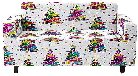 DOTBUY-SHOP Elastische Stretch Sofa überzug, Couch Überzug Weicher Stretchbezug Sofabezug Sofa Cover Universal Sofaschoner Möbelschutz Frohe Weihnachten (90-140cm,Weihnachtsbaum)