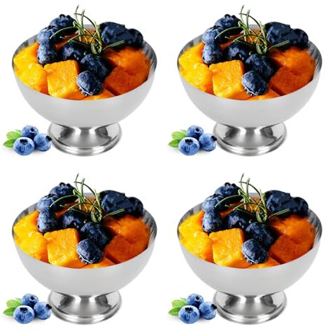 Ciotole Per Gelato in Acciaio Inossidabile, 4 Pezzi Coppe Per Dessert con Forchette Coppe Per Gelato Coppe Per Dessert Coppe Per Salse Mini Coppe Per Frutta Coppe Per Dessert Coppe Per Yogurt Coppe Pe