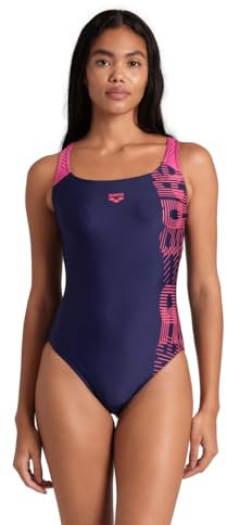 Arena Damen Women's Control Pro Back Graphic B One Piece Swimsuit, Navy-Freak Rose, 34 EU