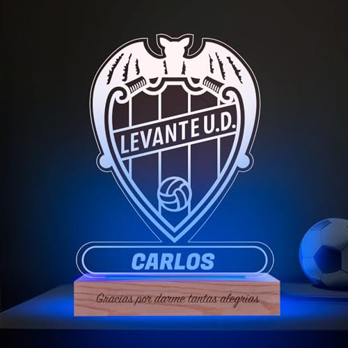 Transparent Gift Lámpara Personalizada Equipos Fútbol. Regalos Originales Cumpleaños Infantiles. Regalos para Niños, Hombres, Día del Padre. Diseño Escudo Levante de Metacrilato y Madera
