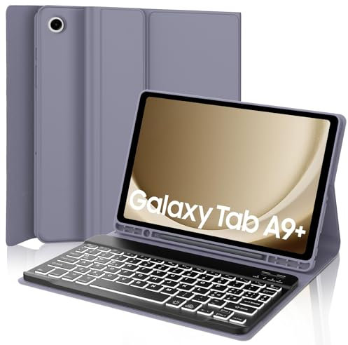 WINCHKING Cover with Tastiera for Samsung Galaxy Tab A9 Plus 11, Bluetooth Retroilluminata Rimovibile - Viola Lavanda