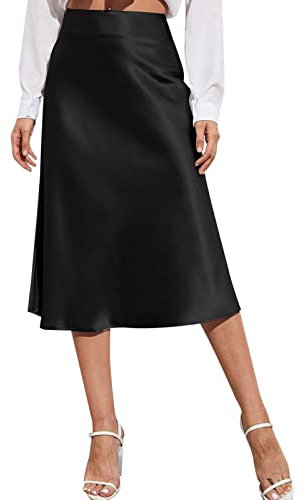 Gonna in raso nero midi gonna a vita alta per donna abito di raso solido con chiusura lampo elegante slim fit gonna da donna per il tempo libero gonne comode dimagranti leggera tinta unita gonna