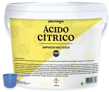 PLANTAWA Ácido Cítrico en Polvo 2,5 Kg | Acido Citrico para Cocina, Baño y Jardín | Elimina Cal y Suciedad | Ideal para Limpieza de Lavadoras, Baños y Superficies | Alta Solubilidad | Gran Formato