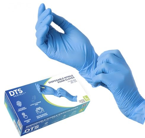 DTS PROTECT Nitrile Gloves - Disposable Box of 100 - Blue, Latex-Free PPE Gloves - Sterile, Medical & Surgical (Medium)