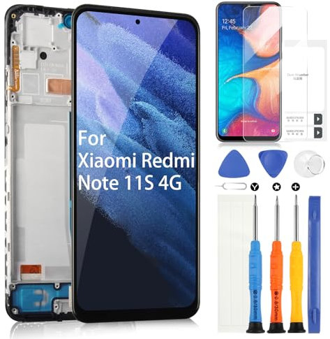 AMOLED Pantalla LCD para Xiaomi Redmi Note 11S 4G 2201117SG / 2201117SI / 2201117SY / 2201117SL LCD Display Digitizer Touch Pantalla de repuesto con herramientas (6,43 pulgadas, negro con marco)