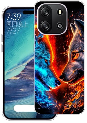 WUACYEAMING Hülle für OSCAL FLAT 1C,Aesthetic Motiv Weiche Silikon Muster TPU Bumper Stoßfest Schutzhülle Transparent Mädchen mit Cover HandyHülle case Pattern-(Zwei Wölfe)